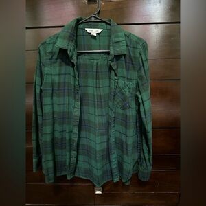 Old Navy Green and Navy Plaid Button-Down Shirt